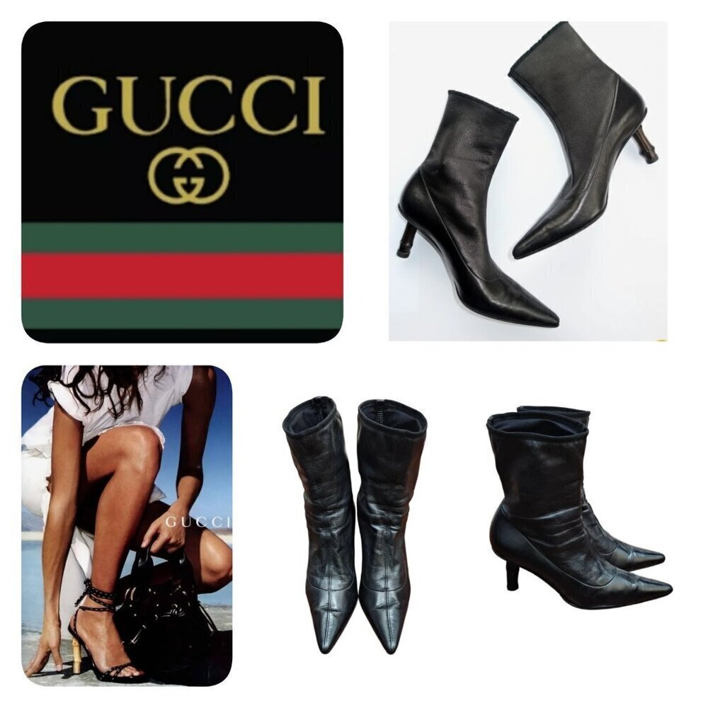 Gucci by Tom Ford S/S 2002 Bamboo Ankle Boots stretch leather bamboo heel bootie